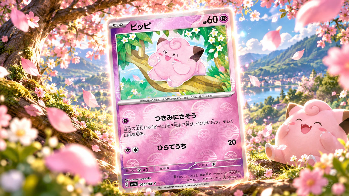 Clefairy Japanese card under a cherry blossom tree