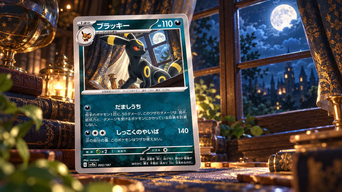 Umbreon Japanese card in a moonlit study by the window