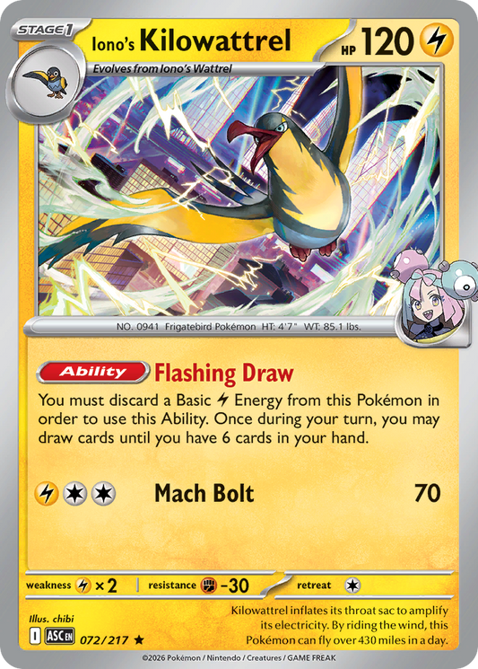 Iono's Kilowattrel — Ascended Heroes 072/217 Pokémon card