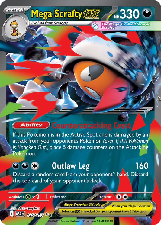 Mega Scrafty ex — Ascended Heroes 135/217 Pokémon card