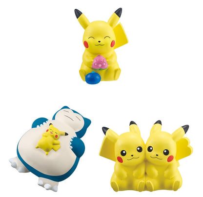 Official Bandai photo — the three Pikachu designs in the series