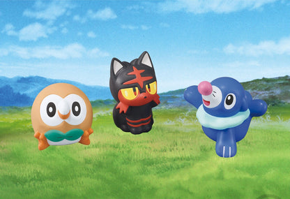 Official Bandai photo — Rowlet with Litten and Popplio (Alola starters)